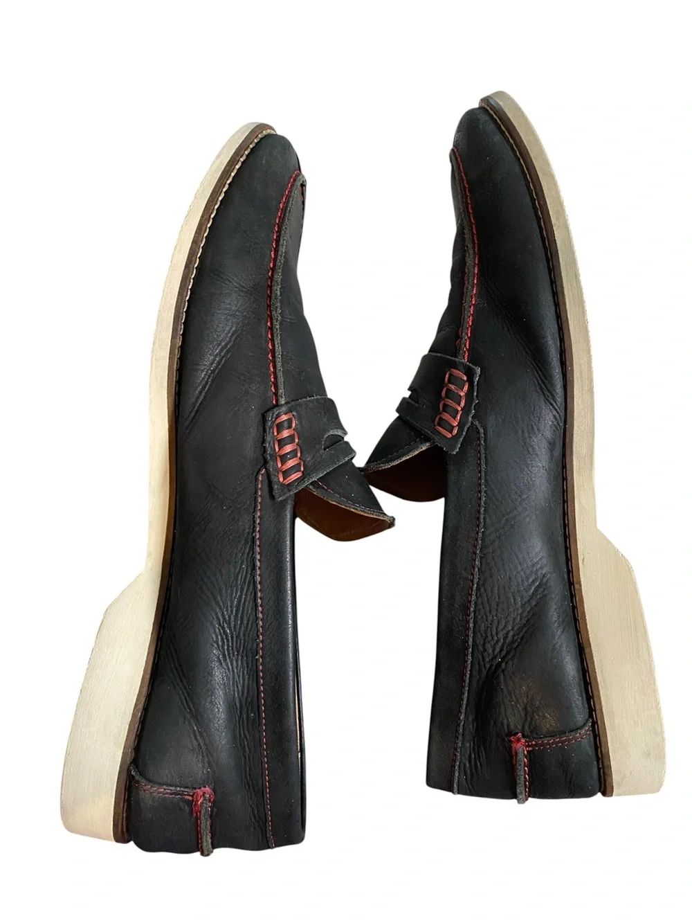 Men's Donald Pliner Dark Blue Leather Penny Loafers with Red Stitching Size 12